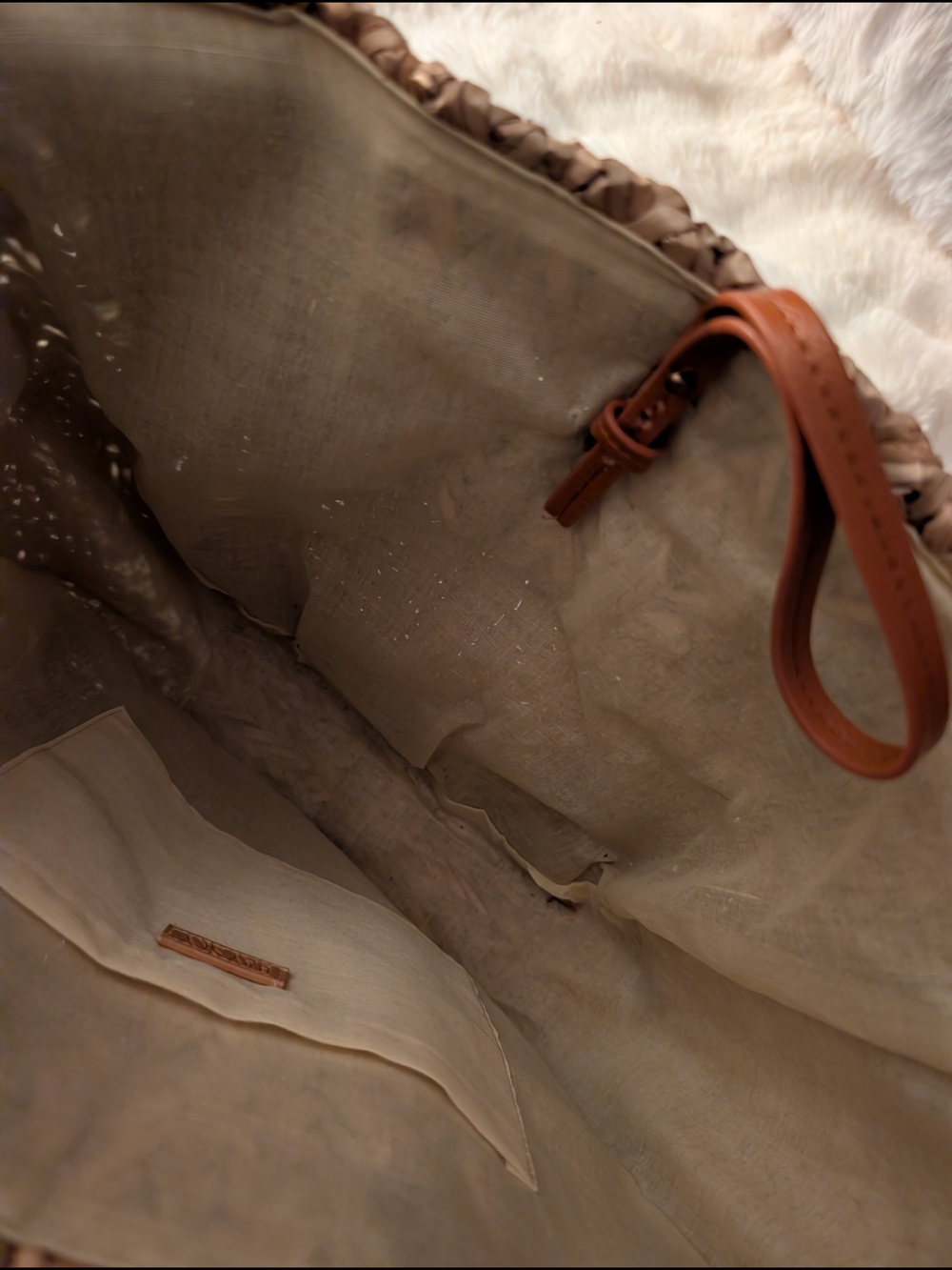 Woven Straw Tote Bag with Brown Leather Straps - Picture 3 of 6